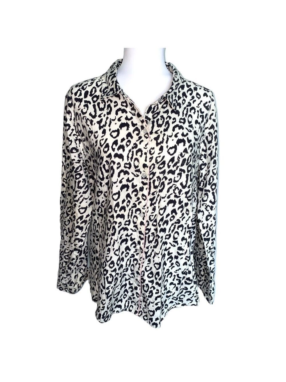 Victoria's Secret Black White Animal Print Button Up Pajama Top XL - Picture 2 of 4